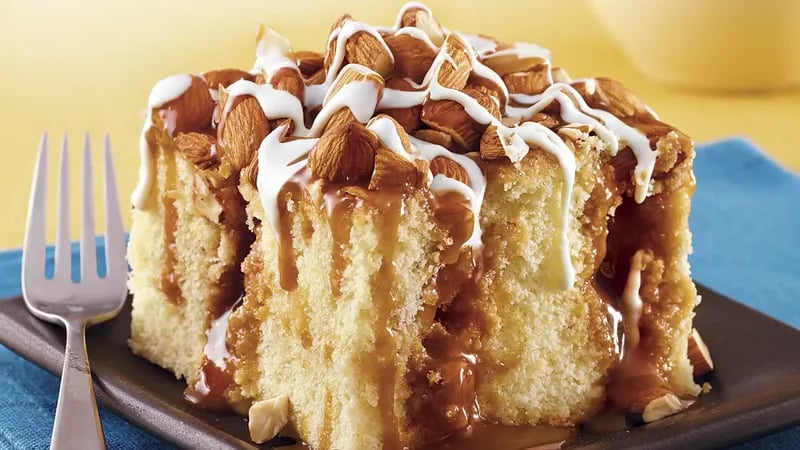Caramel Almond Poke Cake