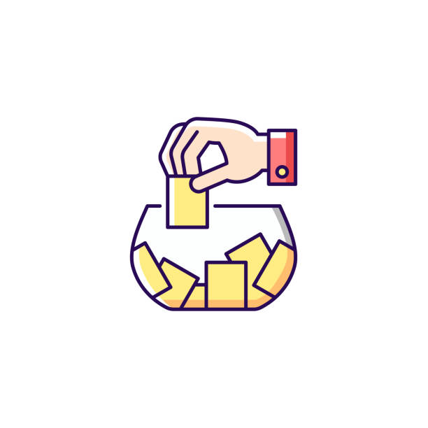 Raffle RGB color icon. Gambling competition. Choosing random numbered ticket from container. Winning cash chance. Prize giveaway. Tickets sale. Isolated vector illustration. Simple filled line drawing