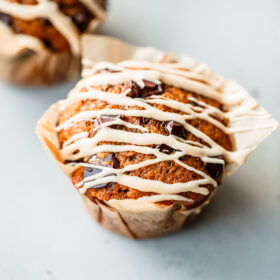 Pumpkin Chocolate Muffins with Coffee Glaze